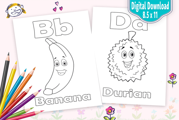 Download Fruit &amp; Vegetables Alphabet Coloring KDP - Premium Bundle