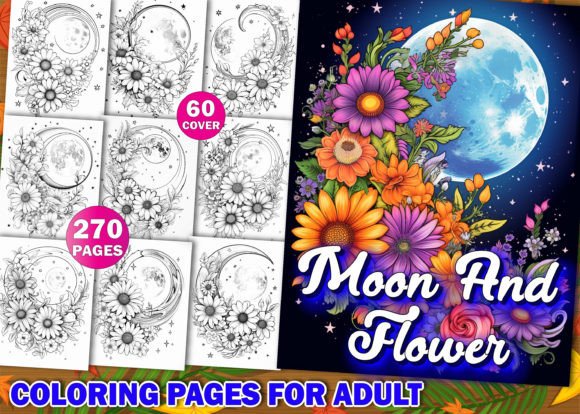 Download Moon and Flower Adult Coloring Pages Kdp - Coloring pages kdp Collection